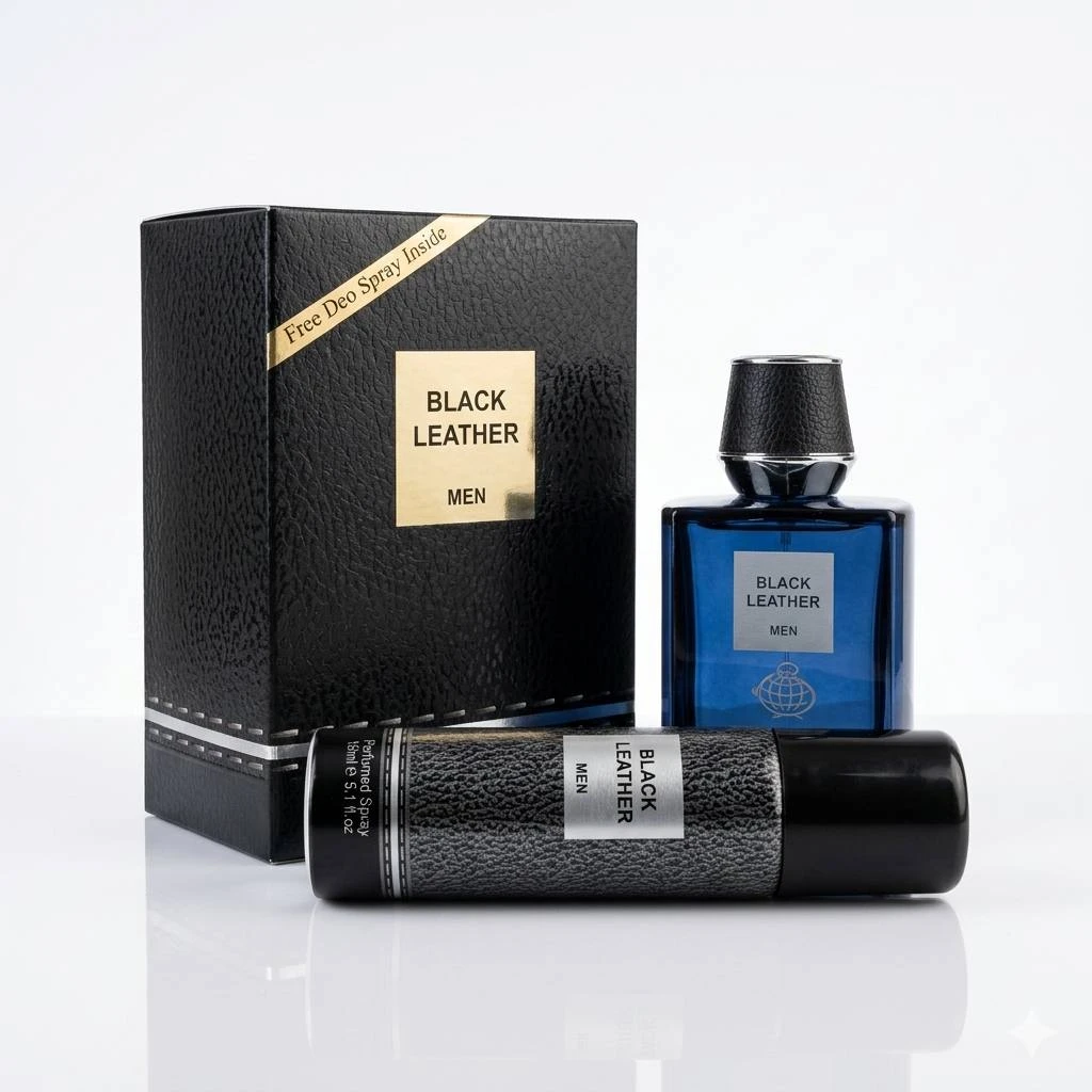 Парфюмерный набор Fragrance World Black Leather Men (Парфюмерная вода 100 мл + дезодорант)