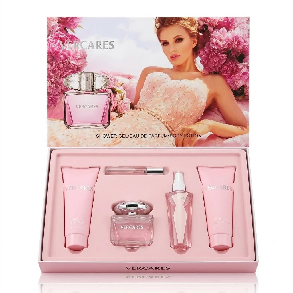 Подарочный парфюмерный набор Vercares (Версия аромата Versace Bright Crystal), 5 предметов